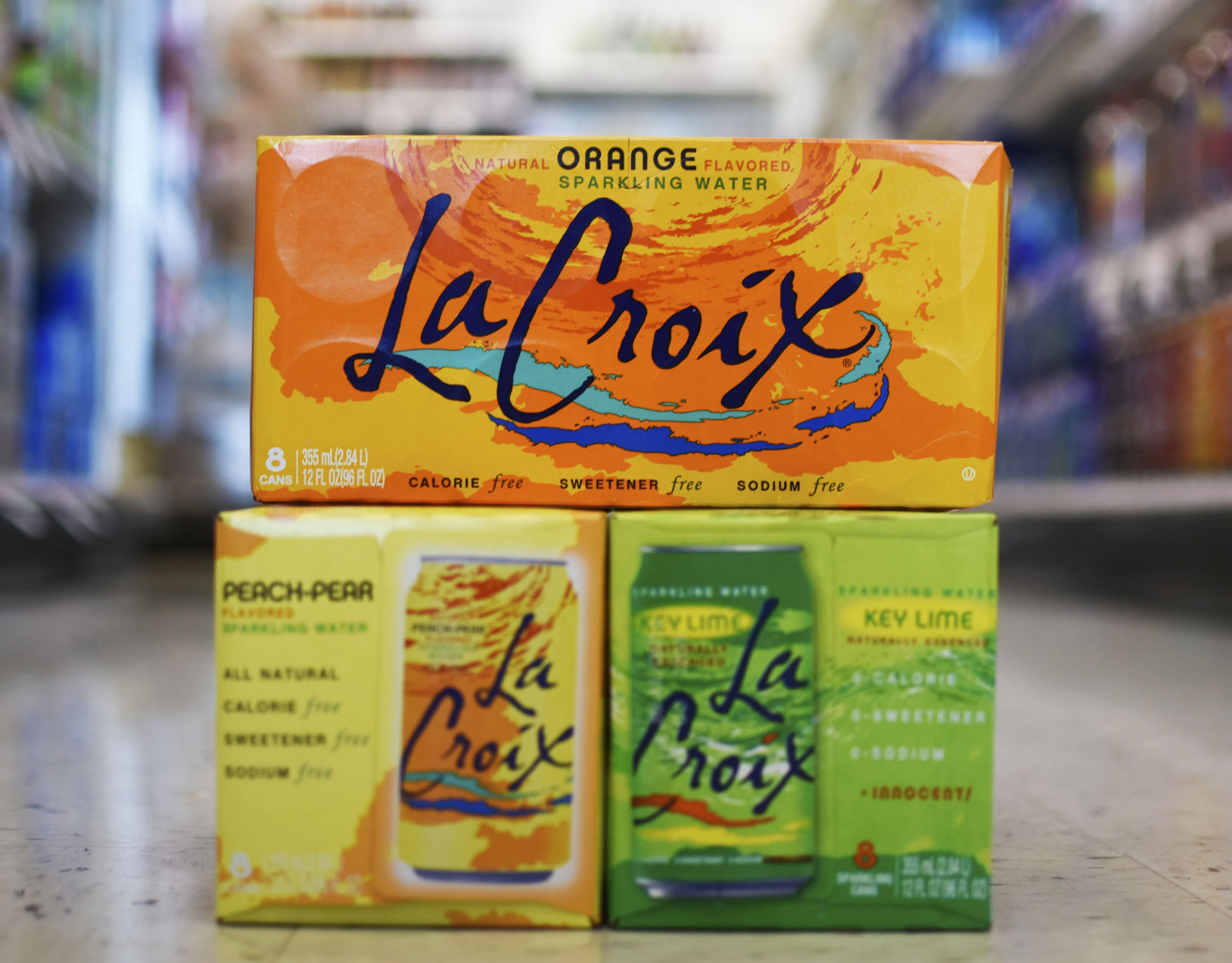 La Croix, Orange, Peach-Pear, and Key Lime Flavors
